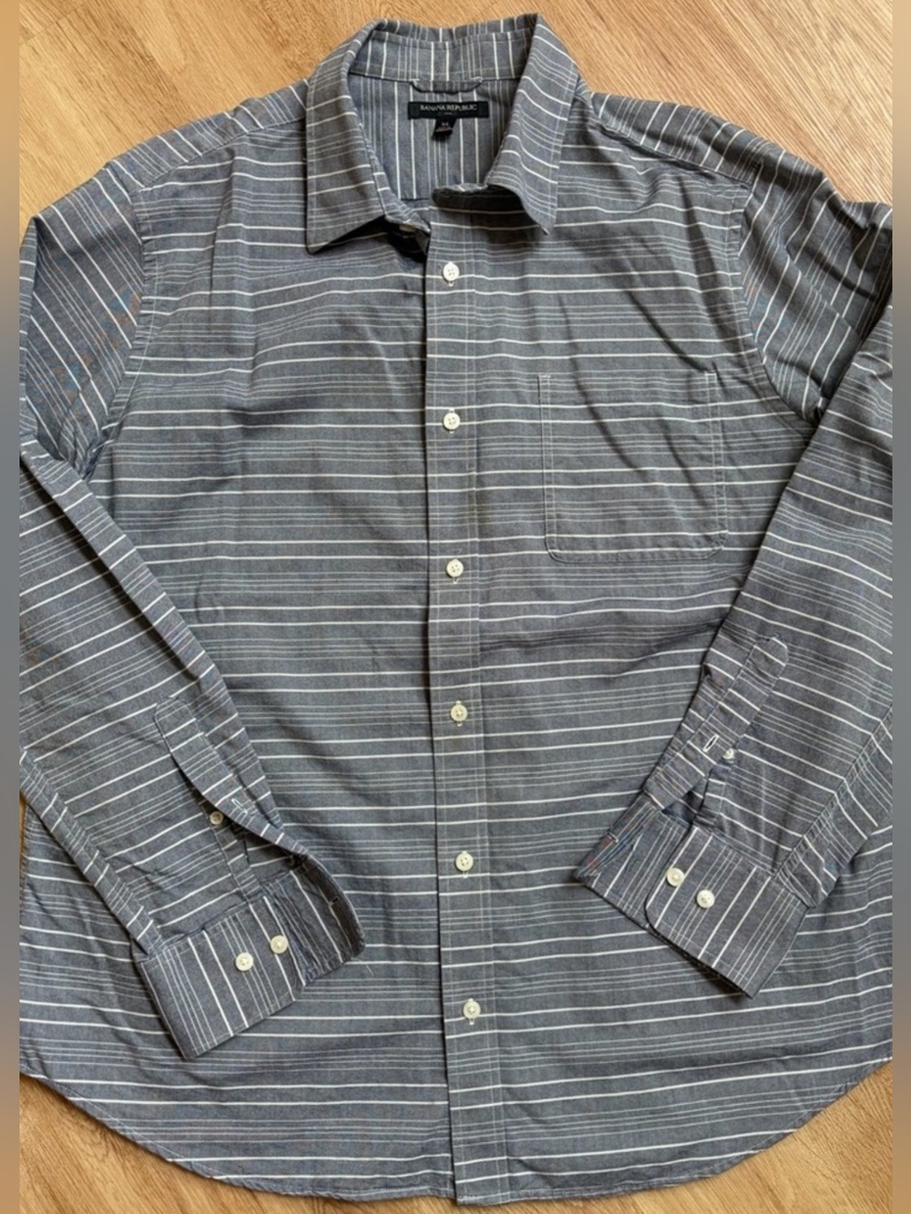 Banana Republic Gray White Striped Long-Sleeve Button Up Dress Shirt XL